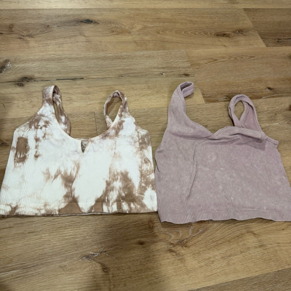 Faded Rose Pink Rose Ribbed Crop Tank Top Bundle Tie Dye Mauve Purple Medium S/M